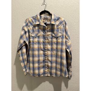 Wrangler Wrancher‎ Pearl Snap Button Up in Blue/Yellow XL